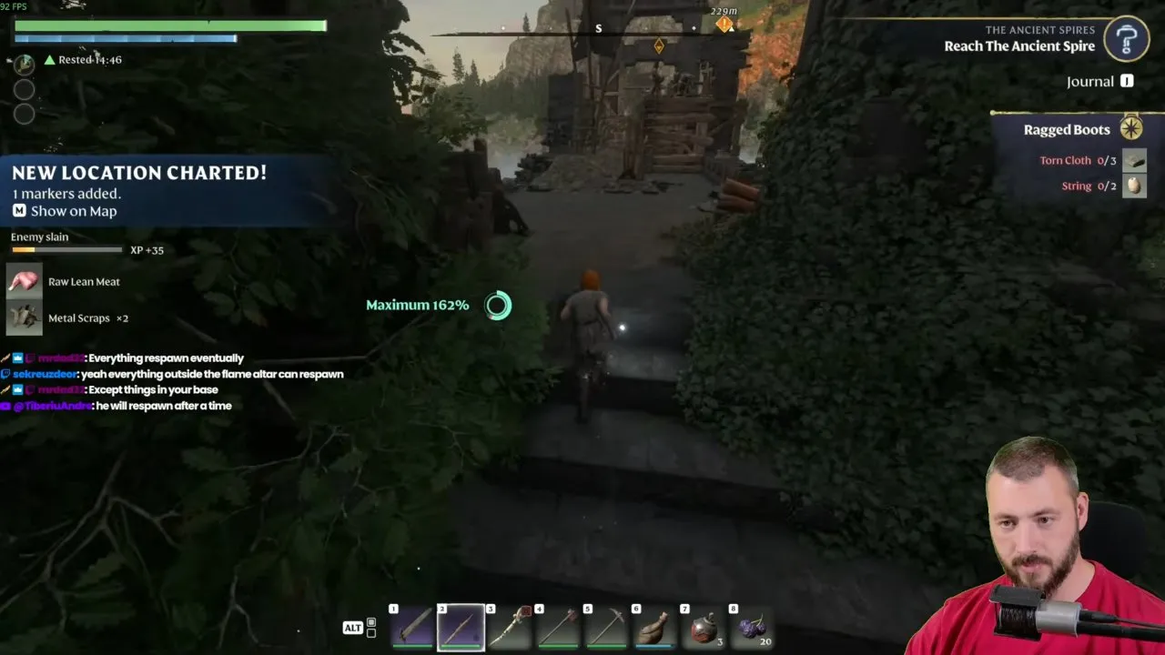 Enshrouded Metal Scraps +2 pickup notification after looting an enemy near the bridge
