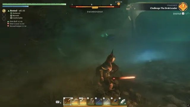 Enshrouded Tin Ore mining area with a creature ahead in the green Shroud