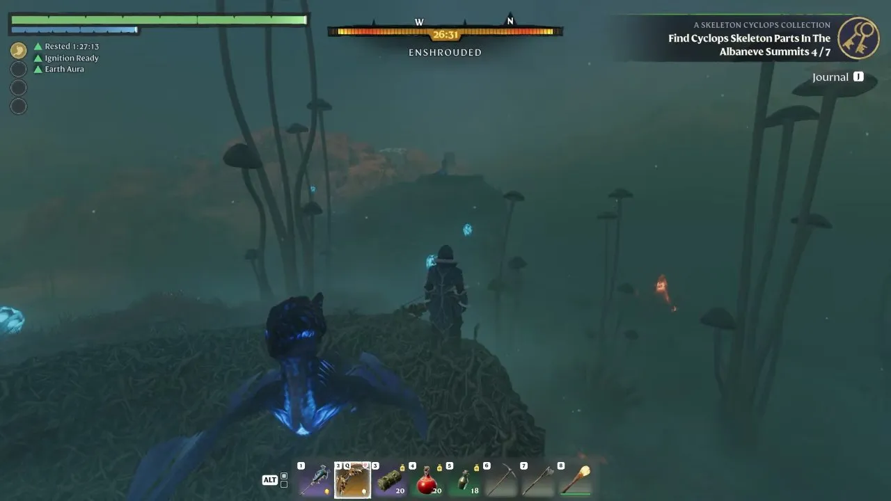 Enshrouded Vulture Talon farming on a cliff nest beside a blue vulture